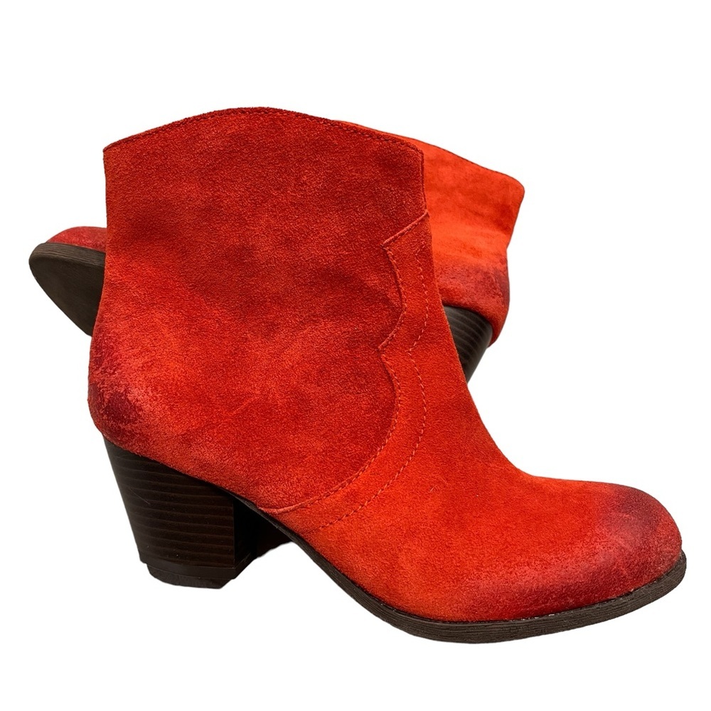 Lucky Brand Cayenne Pepper Red Burnished Suede Cowgirl Cowboy Booties Boots 6.5